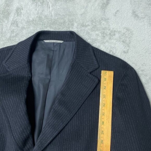 Canali Mens Black Pinstripe Cashmere Overcoat 3-Button 46R Made In Italy c159 - Picture 3 of 14